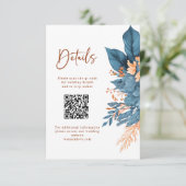 Dusty Blue Orange Floral Elegante Hochzeiten Detai Begleitkarte (Stehend Vorderseite)