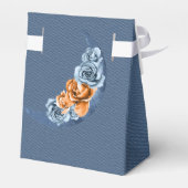 Dusty Blue Orange Gold Peony Rose Wedding Geschenkschachtel (Rückseite)