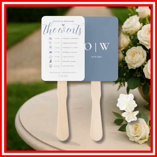 Dusty Blue Order of Events Wedding Program Hand Fa Fächer