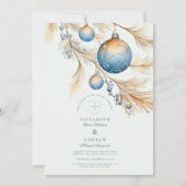 Dusty Blue Ornament Wedding Einladung (Vorderseite)