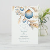 Dusty Blue Ornament Wedding Einladung (Stehend Vorderseite)