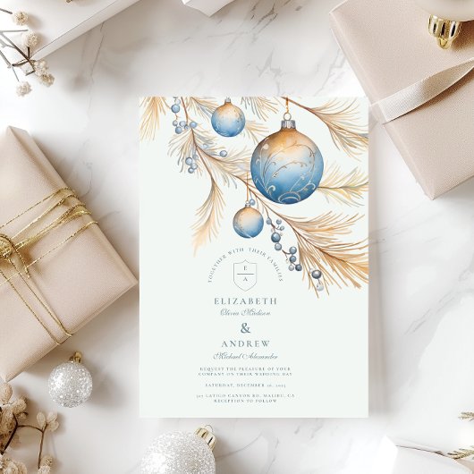 Dusty Blue Ornament Wedding Einladung