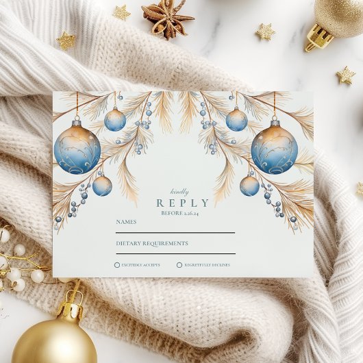 Dusty Blue Ornament Wedding RSVP Karte