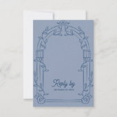 Dusty Blue Ornate Arch Botanical Wedding Reply  RSVP Karte (Vorderseite)