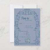 Dusty Blue Ornate Arch Botanical Wedding Reply  RSVP Karte (Rückseite)