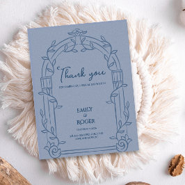 Dusty Blue Ornate Arch Botanical Wedding Thank You Postkarte