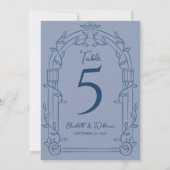 Dusty Blue Ornate Arch Wedding Table Number Card Dankeskarte (Rückseite)