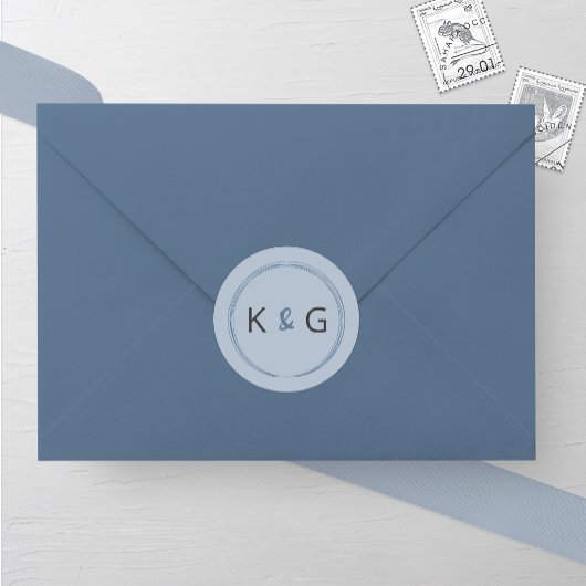 Dusty Blue Oval Monogram Wedding Runder Aufkleber