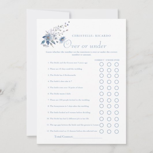 Dusty Blue Over oder unter Brautparty Game Card Ankündigung (Vorderseite)