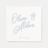 Dusty Blue | Oversized Script Names Wedding Serviette (Vorderseite)