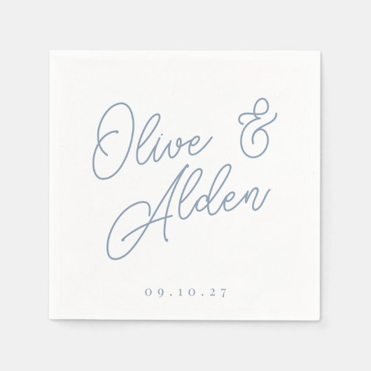 Dusty Blue | Oversized Script Names Wedding Serviette (Vorderseite)