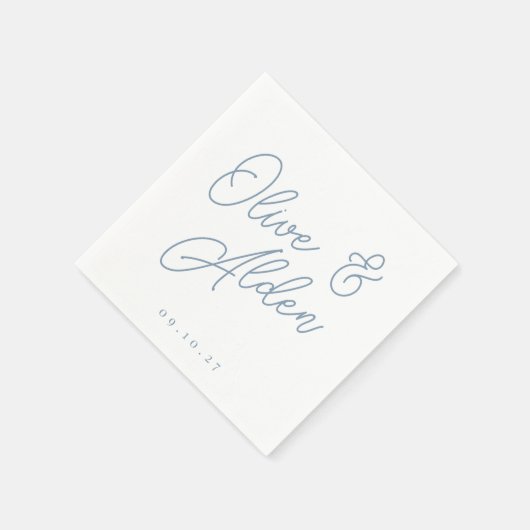 Dusty Blue | Oversized Script Names Wedding Serviette (Ecke)
