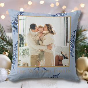 Dusty Blue Pagoda Frohe Weihnachtsbaum 1 Foto Kissen