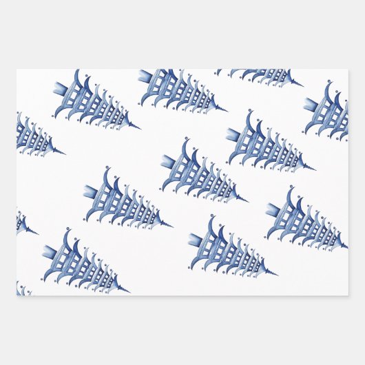 Dusty Blue Pagoda Geschenkpapier Set (Vorderseite 2)
