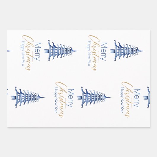 Dusty Blue Pagoda Geschenkpapier Set (Vorderseite)