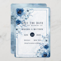 Dusty-Blue Paint Peony Save the Date Card