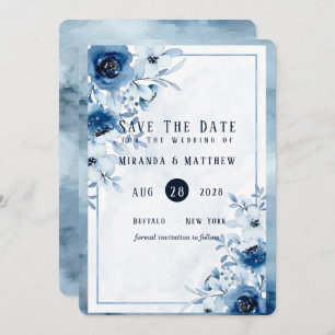 Dusty-Blue Paint Peony Save the Date Card Einladung