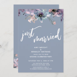 Dusty Blue Painted floral Just Married Empfang Einladung