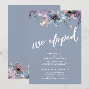 Dusty Blue Painted Floral We Eloped Empfang Einladung