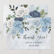 Dusty Blue Painted Floral Wedding Danke Cards