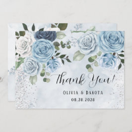 Dusty Blue Painted Floral Wedding Danke Cards Einladung