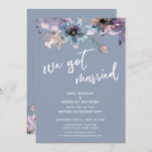 Dusty Blue Painted Floral Wir Got Verheirateten Em Einladung (Vorne/Hinten)