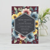 Dusty Blue Painterly Bloom Wedding Einladung (Stehend Vorderseite)