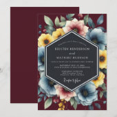 Dusty Blue Painterly Bloom Wedding Einladung (Vorne/Hinten)