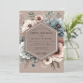 Dusty Blue Painterly Bloom Wedding Einladung (Stehend Vorderseite)