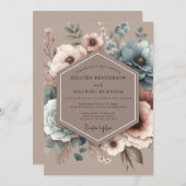 Dusty Blue Painterly Bloom Wedding Einladung (Vorne/Hinten)