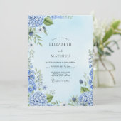 Dusty Blue Painterly Botanical Wedding Einladung (Stehend Vorderseite)