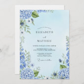 Dusty Blue Painterly Botanical Wedding Einladung (Vorne/Hinten)