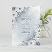 Dusty Blue Painterly Flora Wedding Einladung (Stehend Vorderseite)