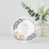 Dusty Blue Palette Tea Party Bridal Shower Einladung (Stehend Vorderseite)