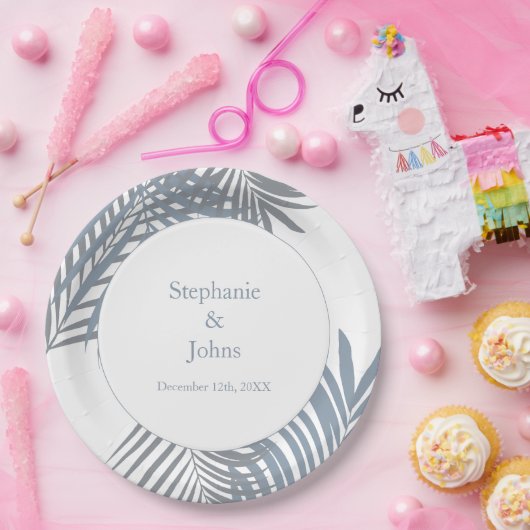 Dusty Blue Palm Blätter Parco Civico-Ciani Pappteller (Party)