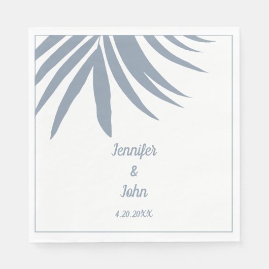 Dusty Blue Palm Leaf Beach Tropical Wedding Serviette (Vorderseite)