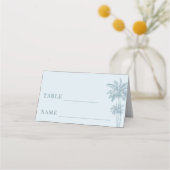 Dusty Blue Palm Tree Boho Beach Wedding Table Platzkarte (Vorderseite)