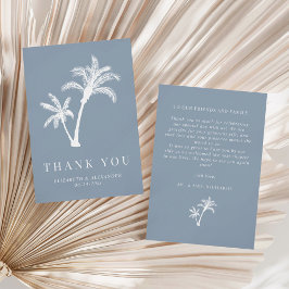 Dusty Blue Palm Tree Tropical Beach Hochzeit Dankeskarte