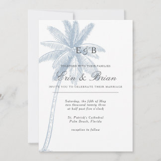 Dusty Blue Palm Tree Wedding Invitation Minimal Einladung