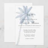 Dusty Blue Palm Tree Wedding Minimal Einladung (Vorne/Hinten)