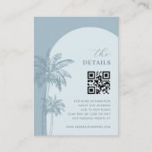Dusty Blue Palm Trees QR Code Details Hochzeit Begleitkarte (Vorderseite)