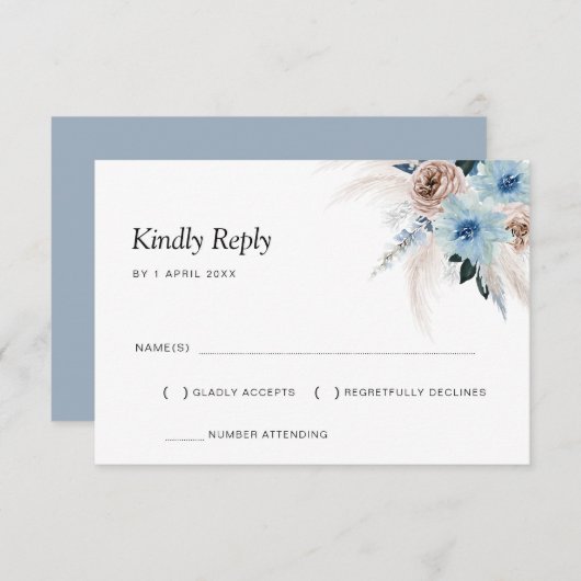 Dusty Blue Pampas floral RSVP card (Vorne/Hinten)