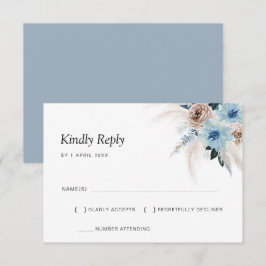 Dusty Blue Pampas floral RSVP card Karte