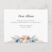 Dusty Blue Pampas Gras wird meine Bridesmaid sein Einladungspostkarte (Rückseite)
