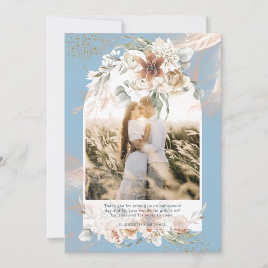 Dusty Blue Pampas Grass Floral FOTO DANKEN Dankeskarte (Vorderseite)