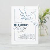 Dusty Blue Pampas Grass Modern Birthday Party Einladung (Stehend Vorderseite)
