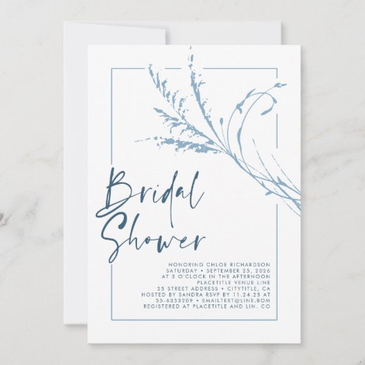 Dusty Blue Pampas Grass Modern Boho Brautparty Einladung (Vorderseite)