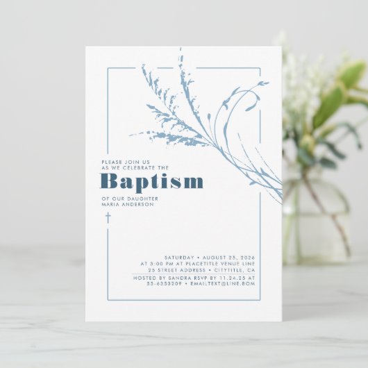 Dusty Blue Pampas Grass Moderne Minimalistische Ta Einladung (Stehend Vorderseite)