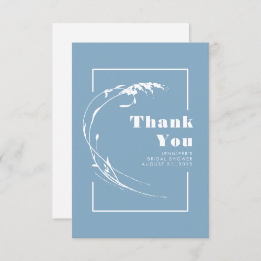 Dusty Blue Pampas Grass Romantic Vielen Dank Dankeskarte (Vorne/Hinten)