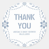 Dusty blue papado picado Danke Baby Shower Runder Aufkleber (Vorderseite)